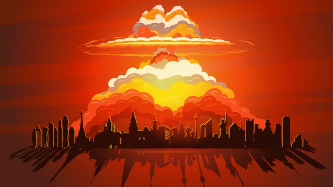 Illustration d&#x27;une explosion sur une ville