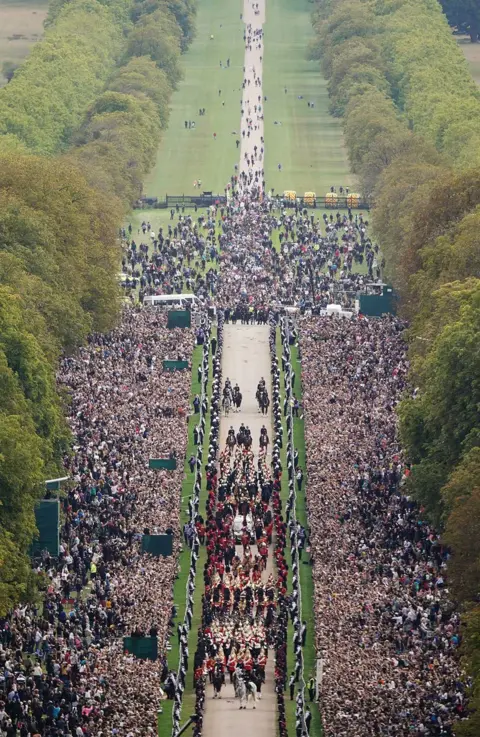 PA Media The Queen&#x27;s coffin moving up the Long Walk at Windsor