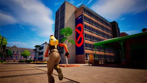 Screengrab from the &quot;Staffverse&quot;, a recreation of the University of Staffordshire campus recreated in the video game Fortnite