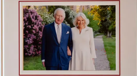 The 2025 Christmas card of King Charles III and Queen Camilla, showing the couple in the grounds of Villa Wolkonsky, in Rome